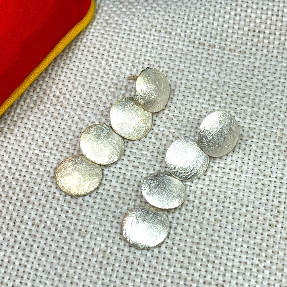 Vintage Brushed Satin Disc Sterling Silver 925 Dangle Stud Earrings